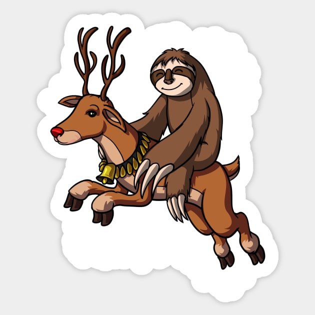 Sloth Santa Riding Reindeer Christmas Sticker by underheaven